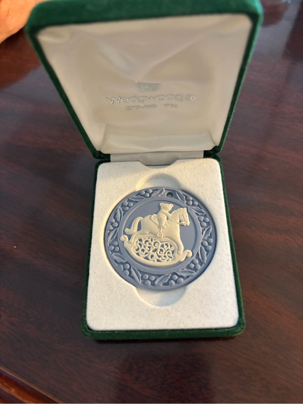 Vintage Wedgwood Blue and White Jasperware Horse Medallion in Presentation Box